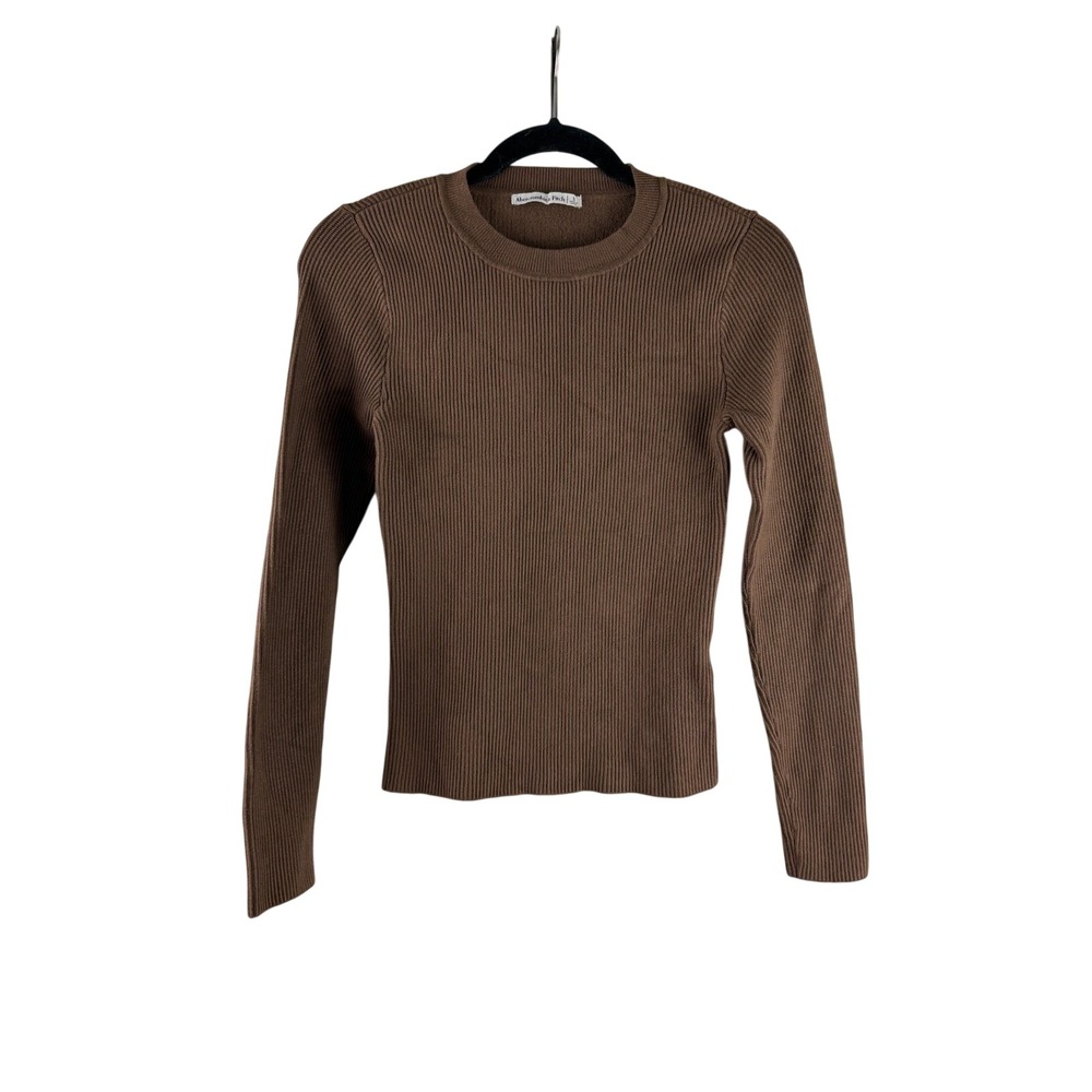 Abercrombie & Fitch Chocolate Brown Ribbed Knit Crew Neck Sweater Minimalist S